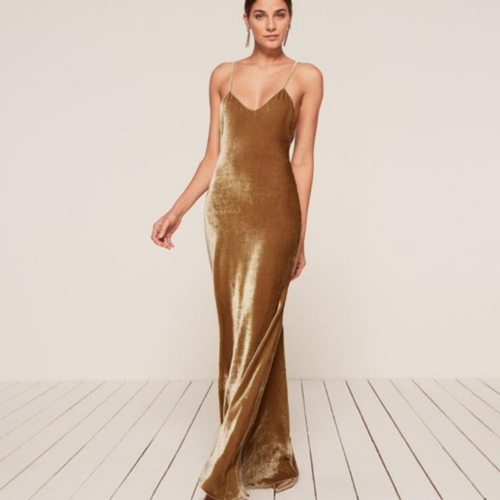 NWT Reformation Rimini Gown in Gold